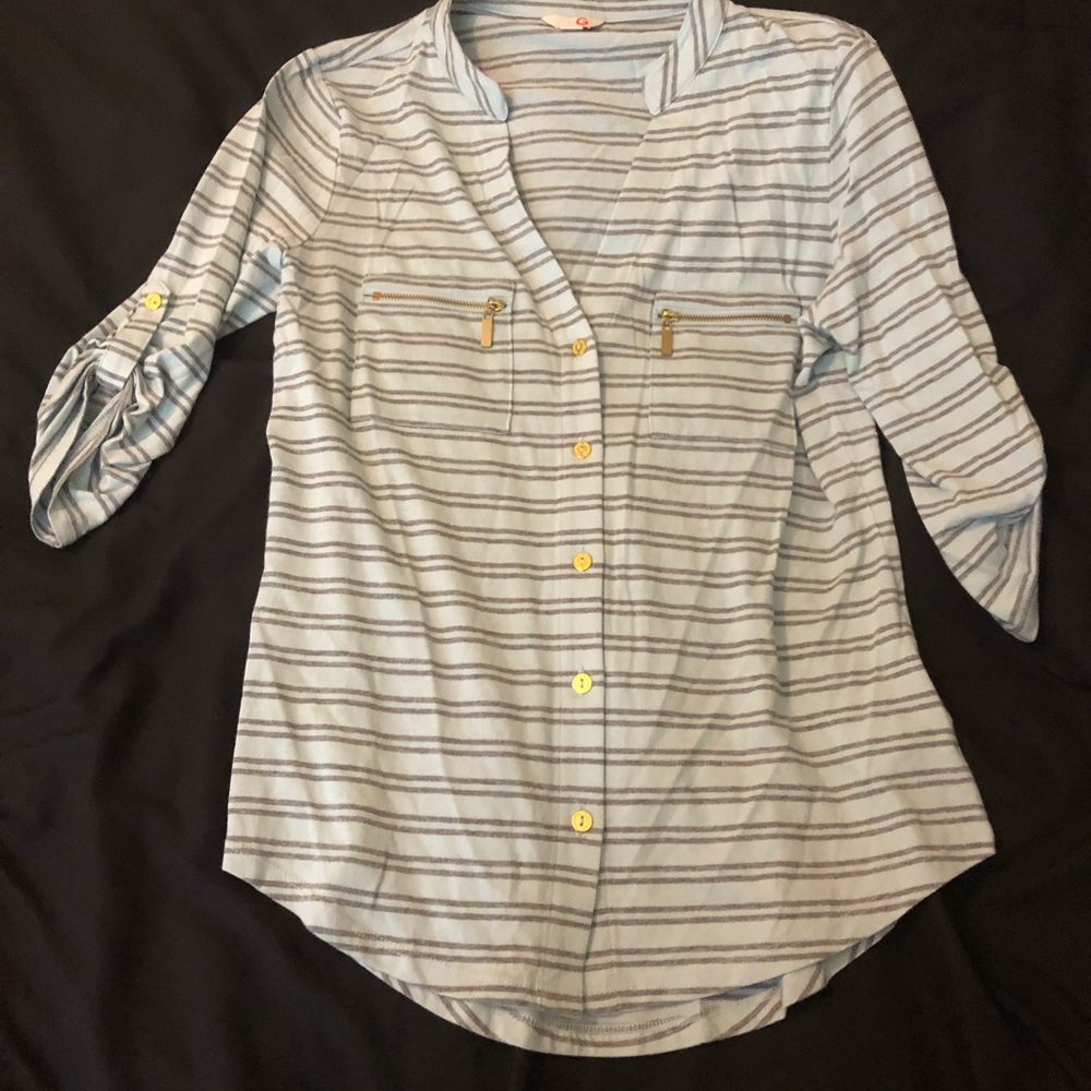 3 quarter striped sky blue and gray shirt